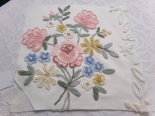 Rose Bouquet Vintage Chenille Bedspread Fabric, Cottage Style Sewing & Quilt Material, 15" x 28"
