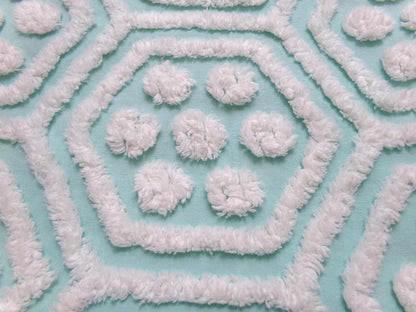 Vintage Chenille Fabric Coastal Fresh Aqua White Geometric Hexagon Dot 18x24"