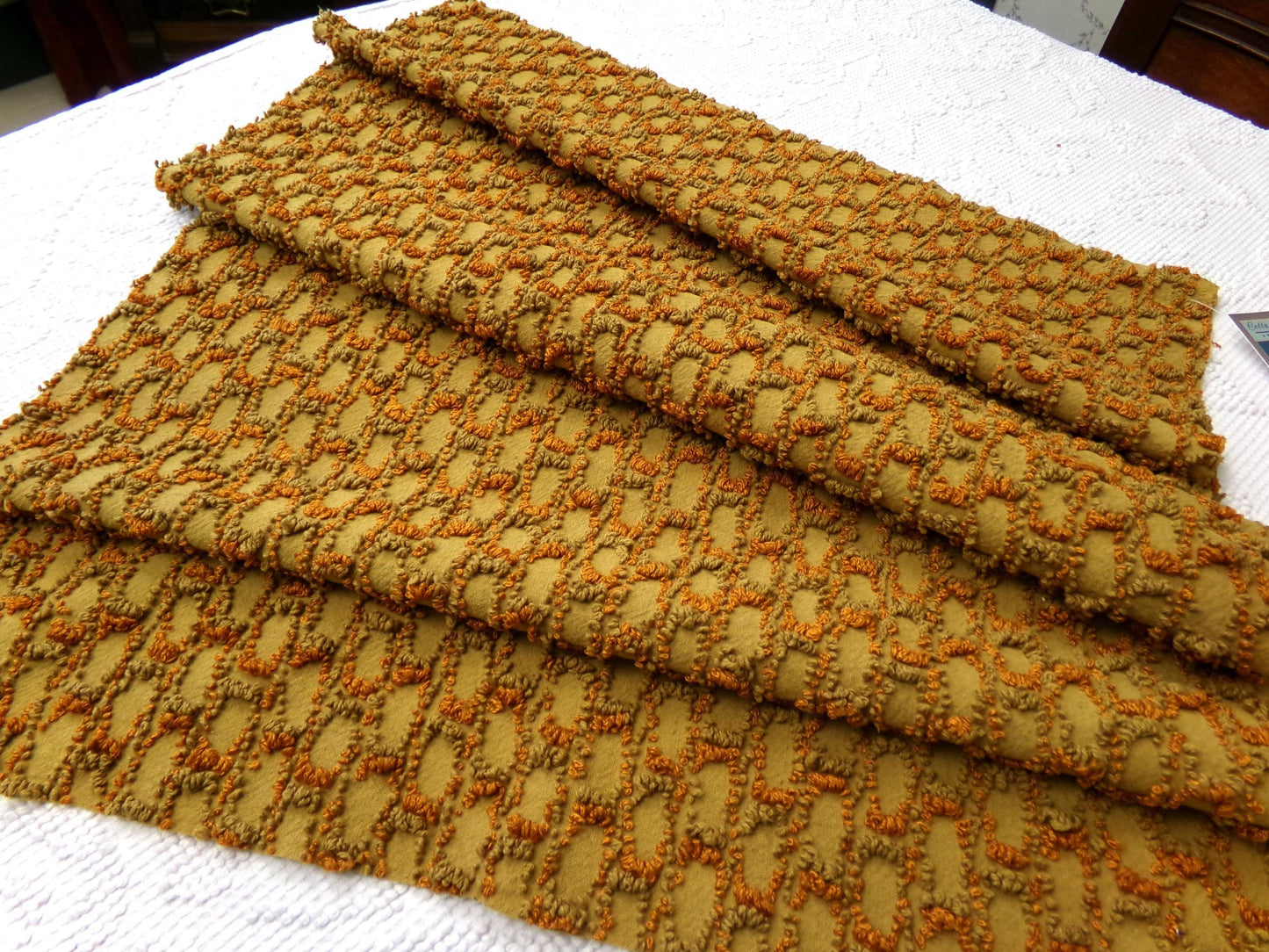 boho soul vintage chenille fabric, interesting abstract infinity design, 24" x 17" piece of quilt & sewing material