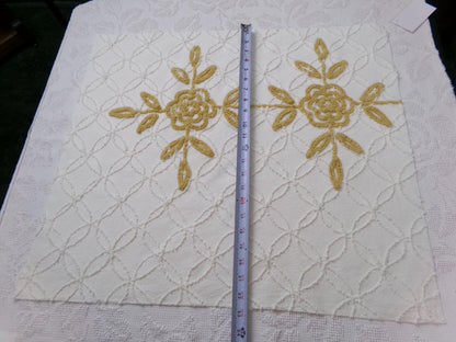 Vintage Chenille Fabric Piece, Compass Rose Sewing & Quilt Material 22" x 25"