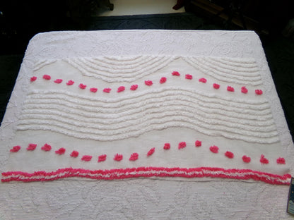 zany white & hot pink vintage chenille fabric: interesting piece of sewing material, 15" x 28" lightweight cotton blend piece