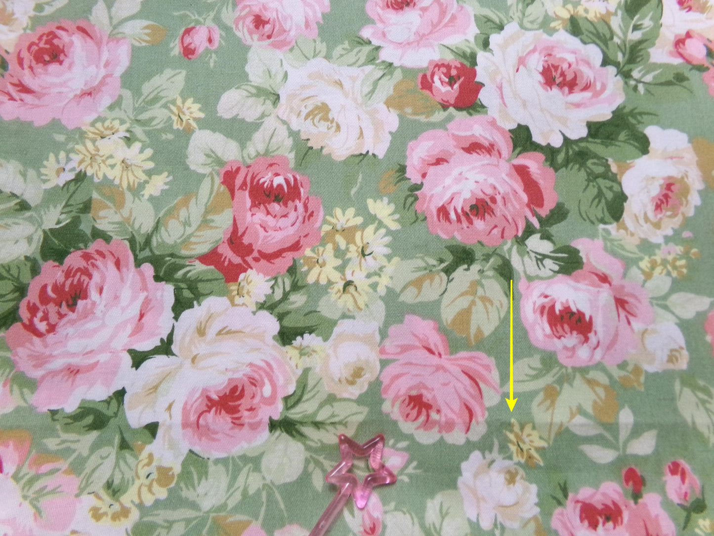 Vintage Cotton Quilt Fabric English Rose Floral Pink Green Shabby Chic Cottage 30" x 36"