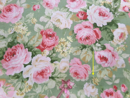 Vintage Cotton Quilt Fabric English Rose Floral Pink Green Shabby Chic Cottage 30" x 36"
