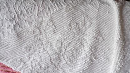 Heavenly White Vintage Chenille Fabric, Cabbage Roses & Dainty Dots, 20" x 30" inch Piece of Sewing Material, Elegant in Quilts, Pillows