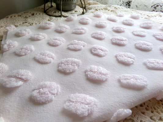 Vintage Pink Chenille Fabric, Coffee Bean Popcorns, 12" x 18" Piece Quilt Material