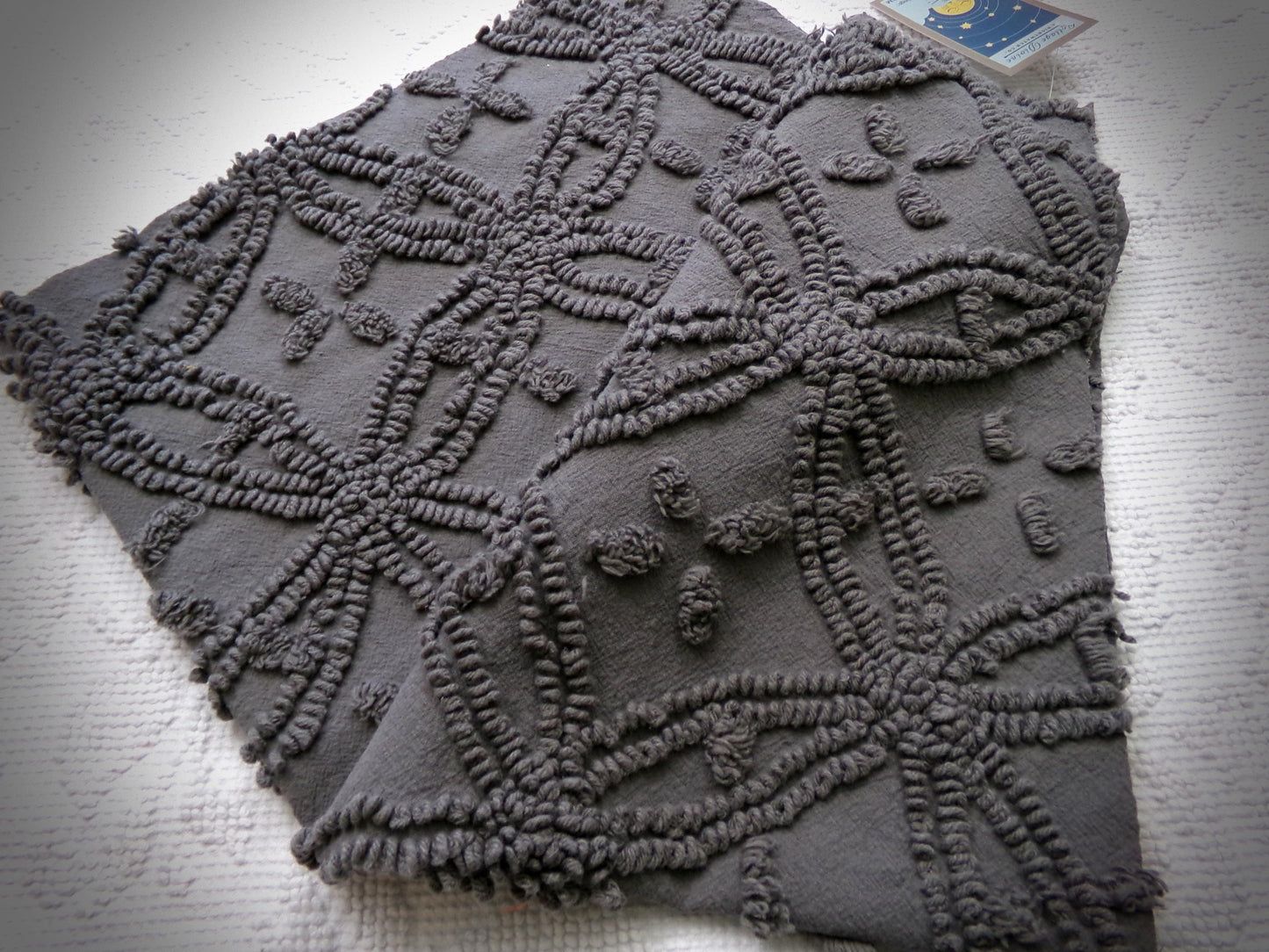 mystic moody grey chenille fabric, 18" x 25" piece of modern vintage style cotton sewing material, upcycle into pillows, quilts