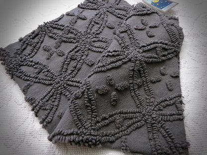 mystic moody grey chenille fabric, 18" x 25" piece of modern vintage style cotton sewing material, upcycle into pillows, quilts