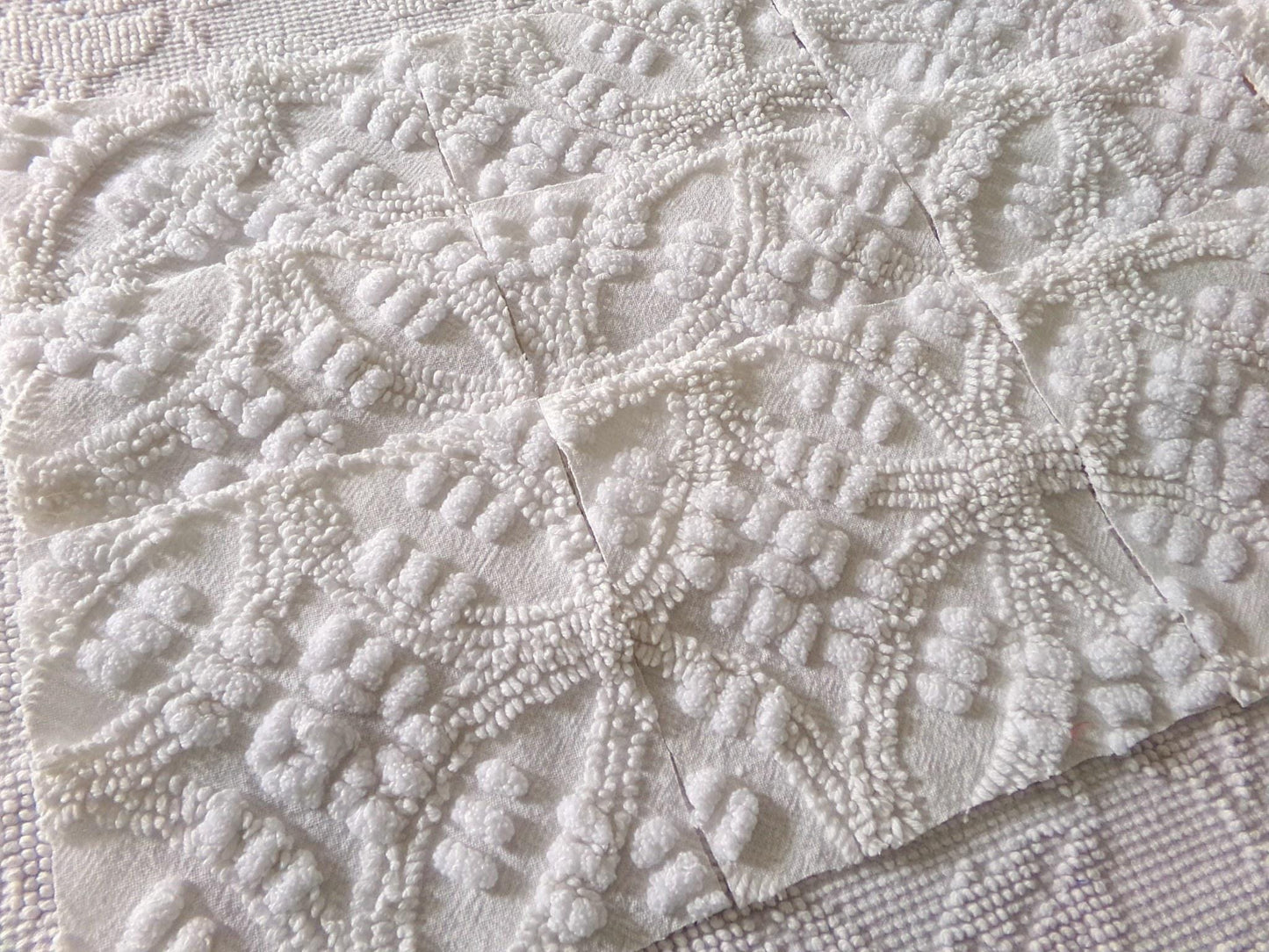 heirloom quality chenille fabric squares, set of 12 vintage 6" quilt blocks in elegant antique cream tufted geometric design