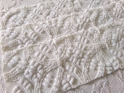 heirloom quality chenille fabric squares, set of 12 vintage 6" quilt blocks in elegant antique cream tufted geometric design