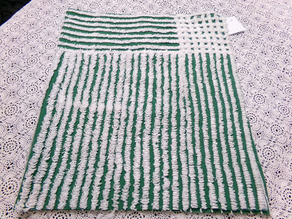 Evergreen & Snow White Vintage Chenille Bedspread Fabric, Geometric Stripes 15" x 27" piece