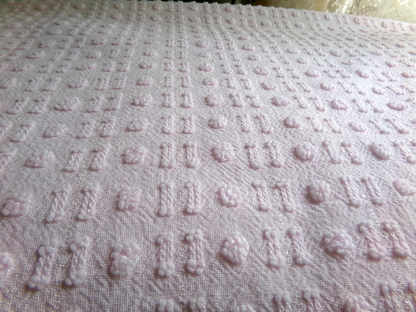 Pink Wink Vintage Chenille Fabric, Mini Dot Dash Pattern, 18" x 24" Quilt Material