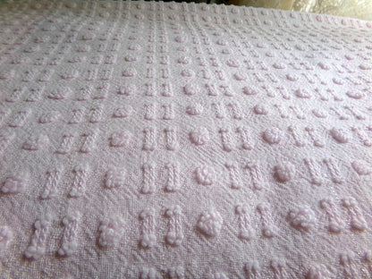 Pink Wink Vintage Chenille Fabric, Mini Dot Dash Pattern, 18" x 24" Quilt Material