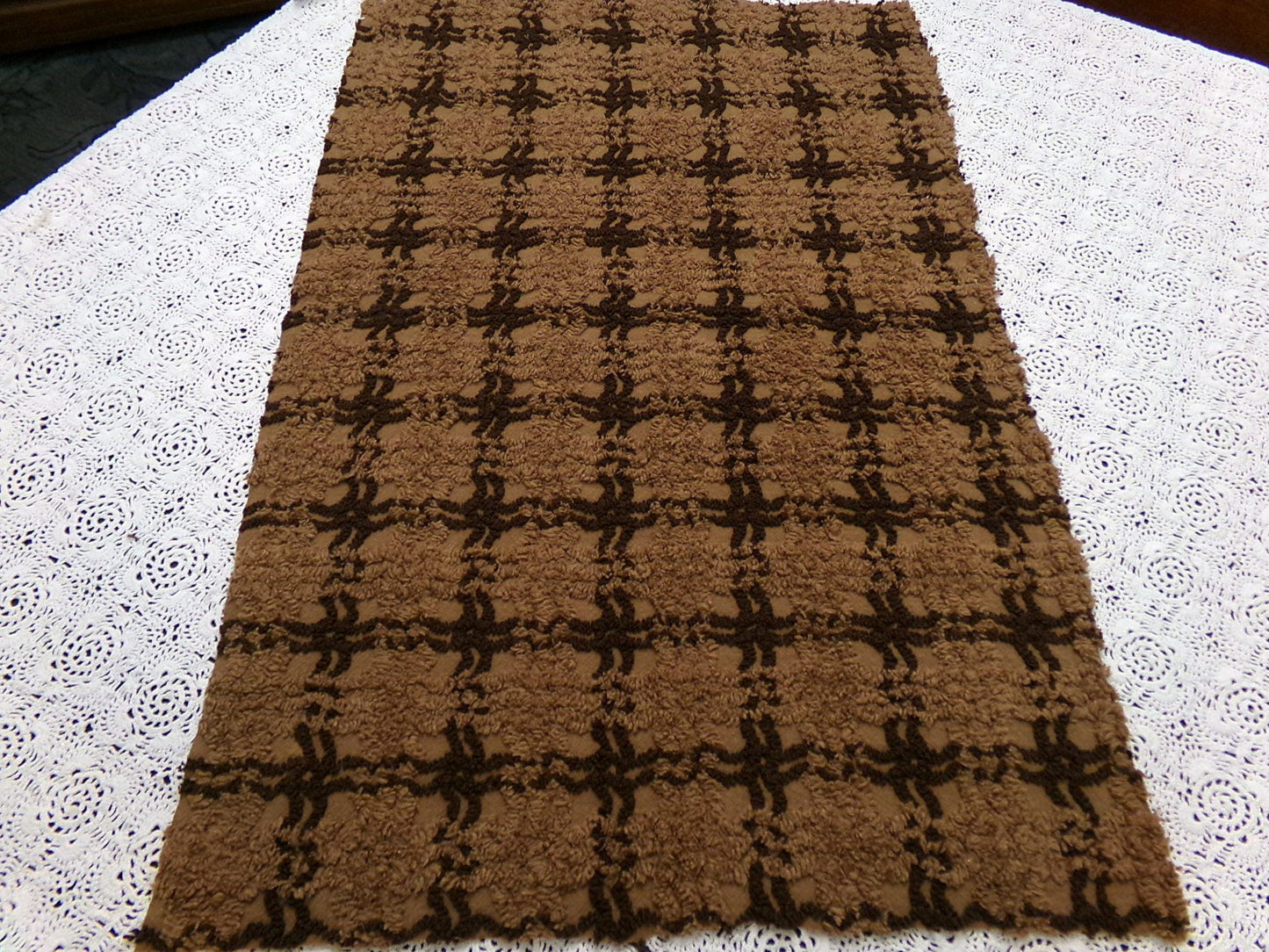 vintage chenille bedspread fabric tonal chocolate cake 14.5x22" piece