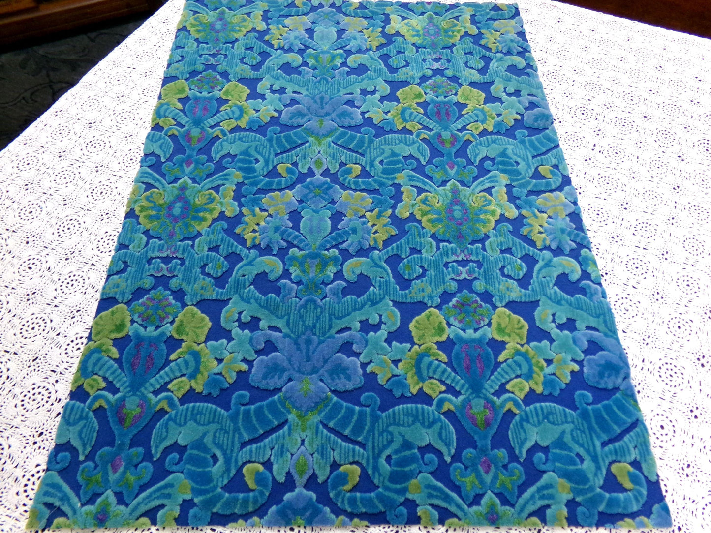 mystic blue vintage cut velvet fabric, ethereal Bates tapestry chenille, 17" x 24" piece sewing material for boho bags