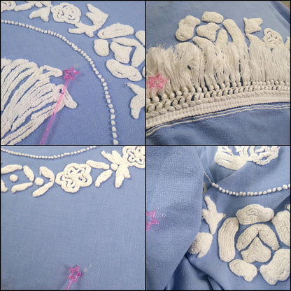 Angel Vintage Chenille Bedspread, Grecian Goddess Figure, Wedgwood Blue & White FULL