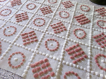 Checkerboard Circle Square Pops Chenille Fabric, 26" x 19" piece, Handmade Vintage Textile for Quilting, DIY Pillows, Fiber Arts & Crafts