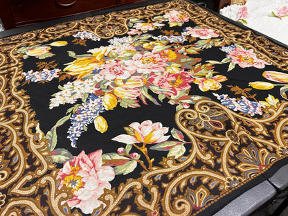 Vintage Ralph Lauren Sheer Scarf Black Floral Tulips Peonies Paisley Border