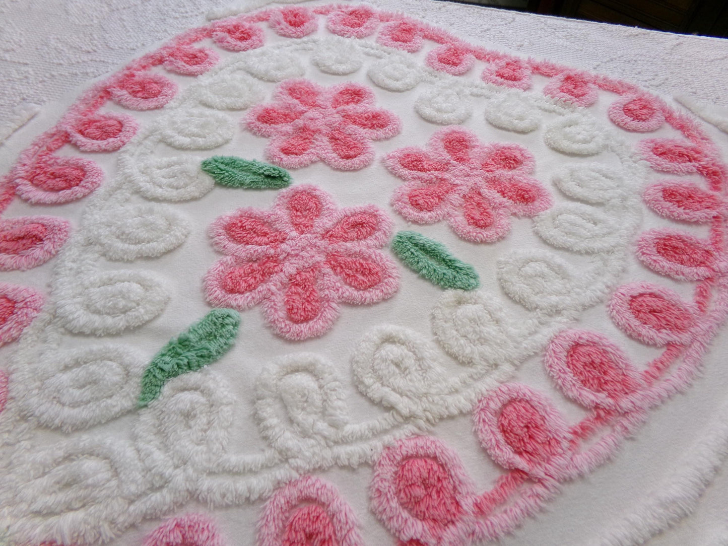 Sweet Heart Pink Vintage Chenille Fabric: Romantic Valentine Design 18" x 27" Piece Sewing Material for Quilts & Crafts