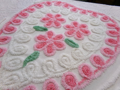 Sweet Heart Pink Vintage Chenille Fabric: Romantic Valentine Design 18" x 27" Piece Sewing Material for Quilts & Crafts