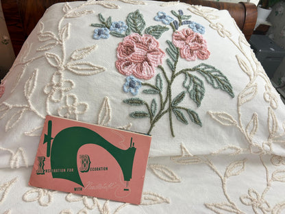 Heirloom Rose Vintage Chenille Bedspread Cream Ivory Vines Cabin Crafts Full Sz