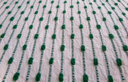 vtg preppy fabric chenille raindrop dots green & white 20x25" piece