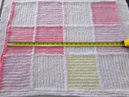pink & white quilt style vintage chenille fabric, 25" x 20" piece of sewing material for pillows, crafts