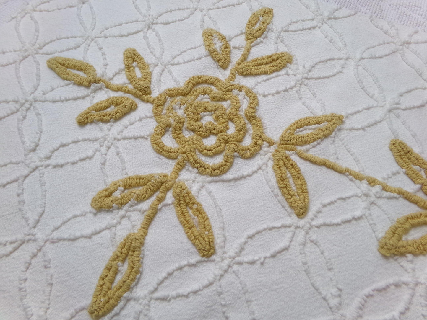 Vintage Chenille Fabric Piece, Compass Rose Sewing & Quilt Material 22" x 25"