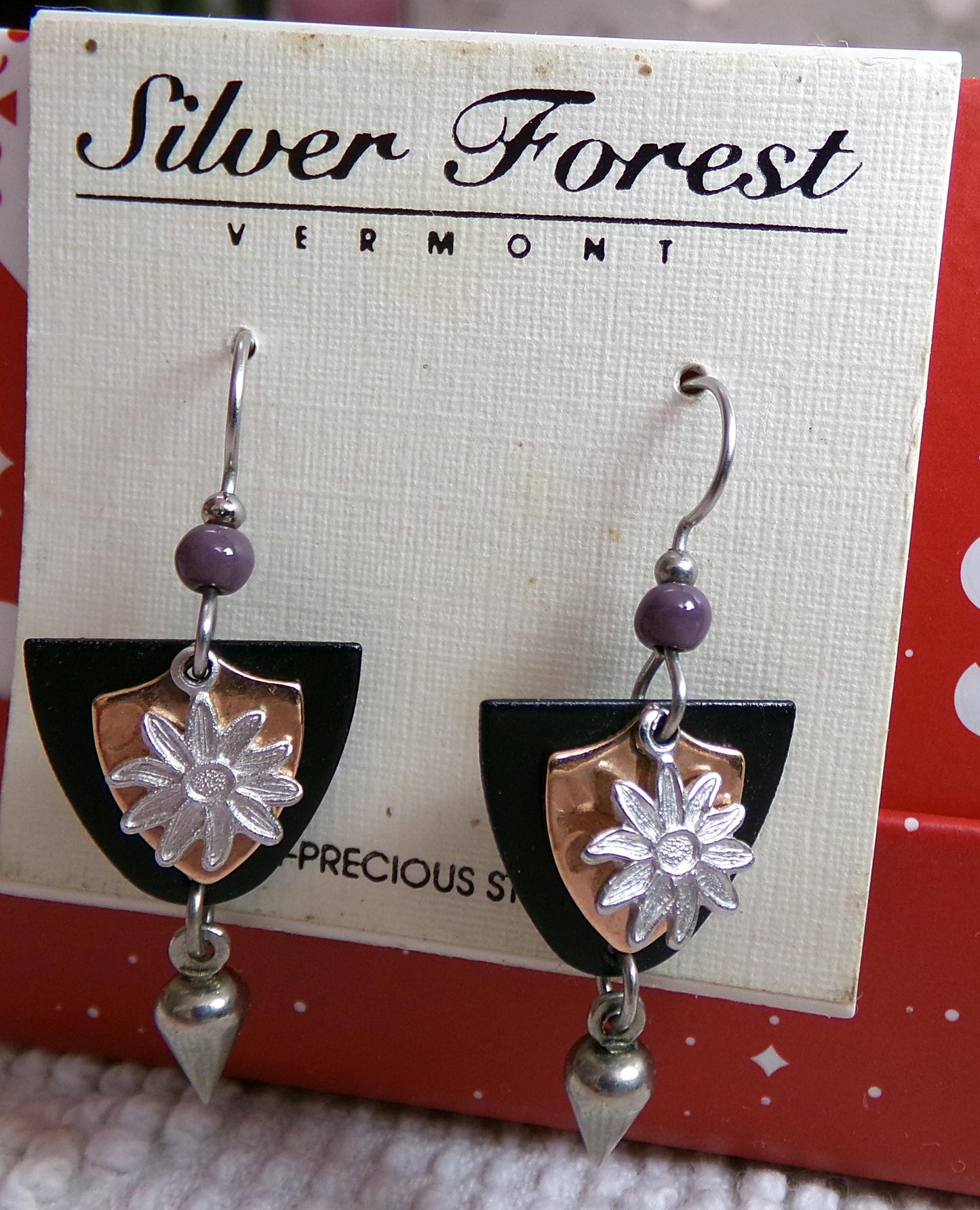 Vintage Silver Forest Earrings Dagger Daisy Pierced Dangle Boho Style Jewelry