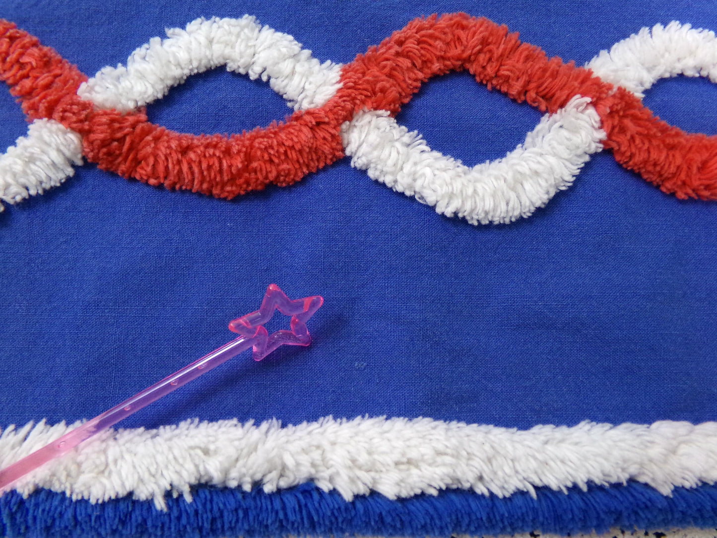 Nautical Rope Vintage Chenille Fabric, Red White & Blue 13" x 28" piece