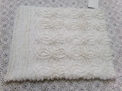 Vintage Chenille Bedspread Fabric 14.5x23" Contrast Needletuft Wedding Ring Stripe