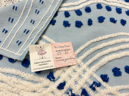 Coastal Blue Vintage Chenille Bedspread Fabric Floral 23x21" Piece