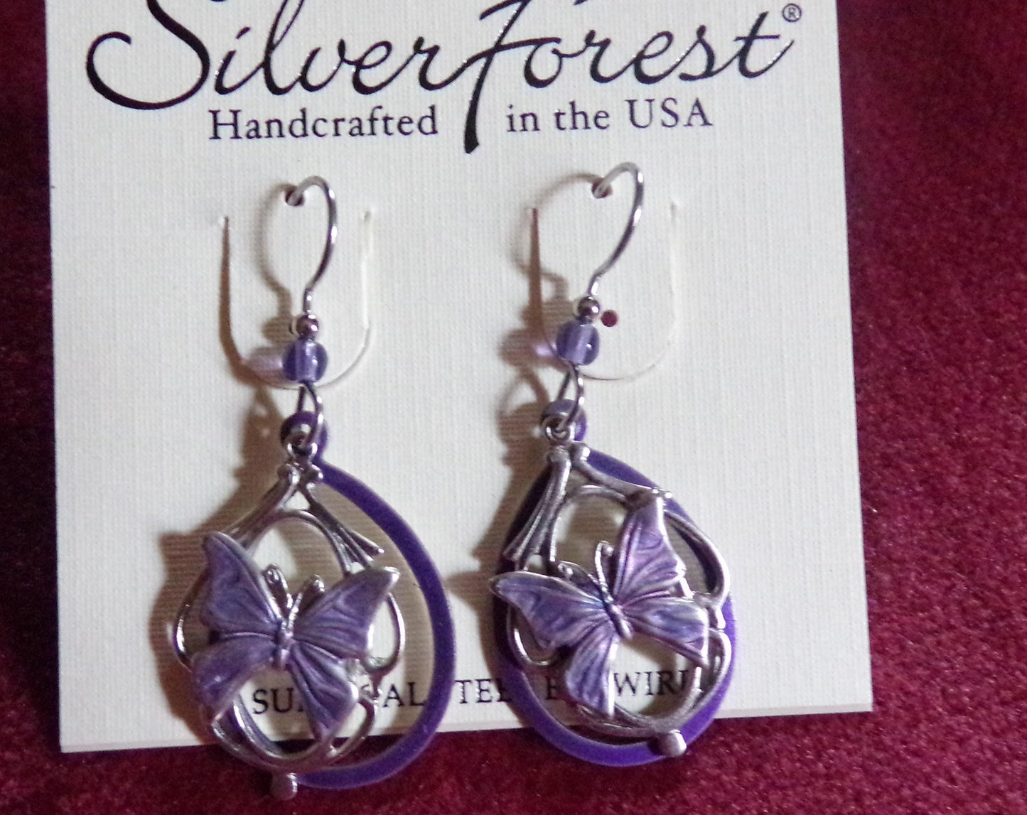 butterfly dangle earrings, pierced Silver Forest Vermont vintage style jewelry