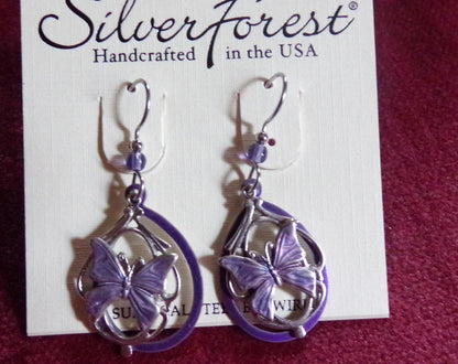 butterfly dangle earrings, pierced Silver Forest Vermont vintage style jewelry