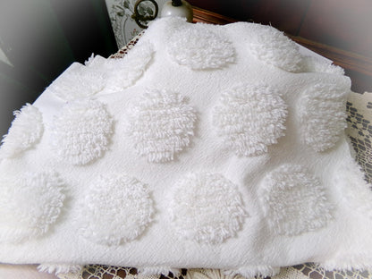 Marshmallow Puffs White Chenille Fabric Vintage Style Giant Dots 18x24"