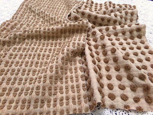 vintage pops chenille bedspread fabric reversible nubby milk chocolate popcorn 18x26"