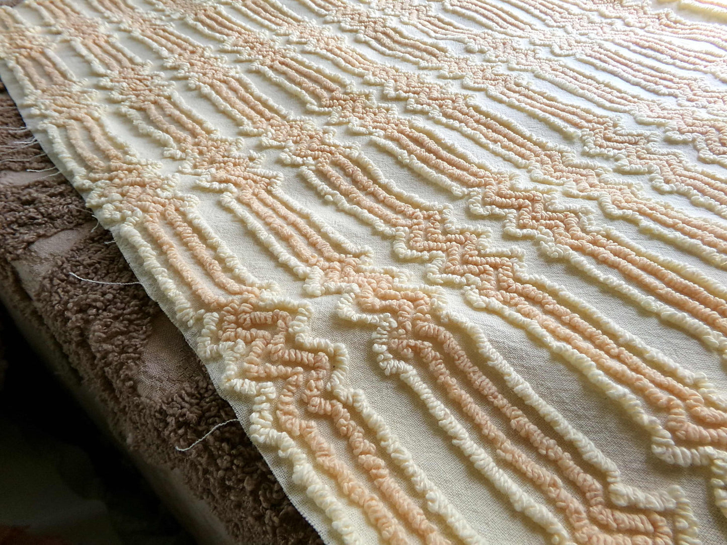 cosmic vintage chenille fabric in fantastic yellow lightning strike pattern, 16" x 27" cut fabric piece w/ needletuft zig zag zaps