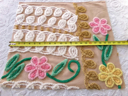 Caramel Honey Vintage Chenille Fabric, 16.5" x 19.5" inch Piece, Boho Floral Material for Pillows, Wall Hangings, Crafts