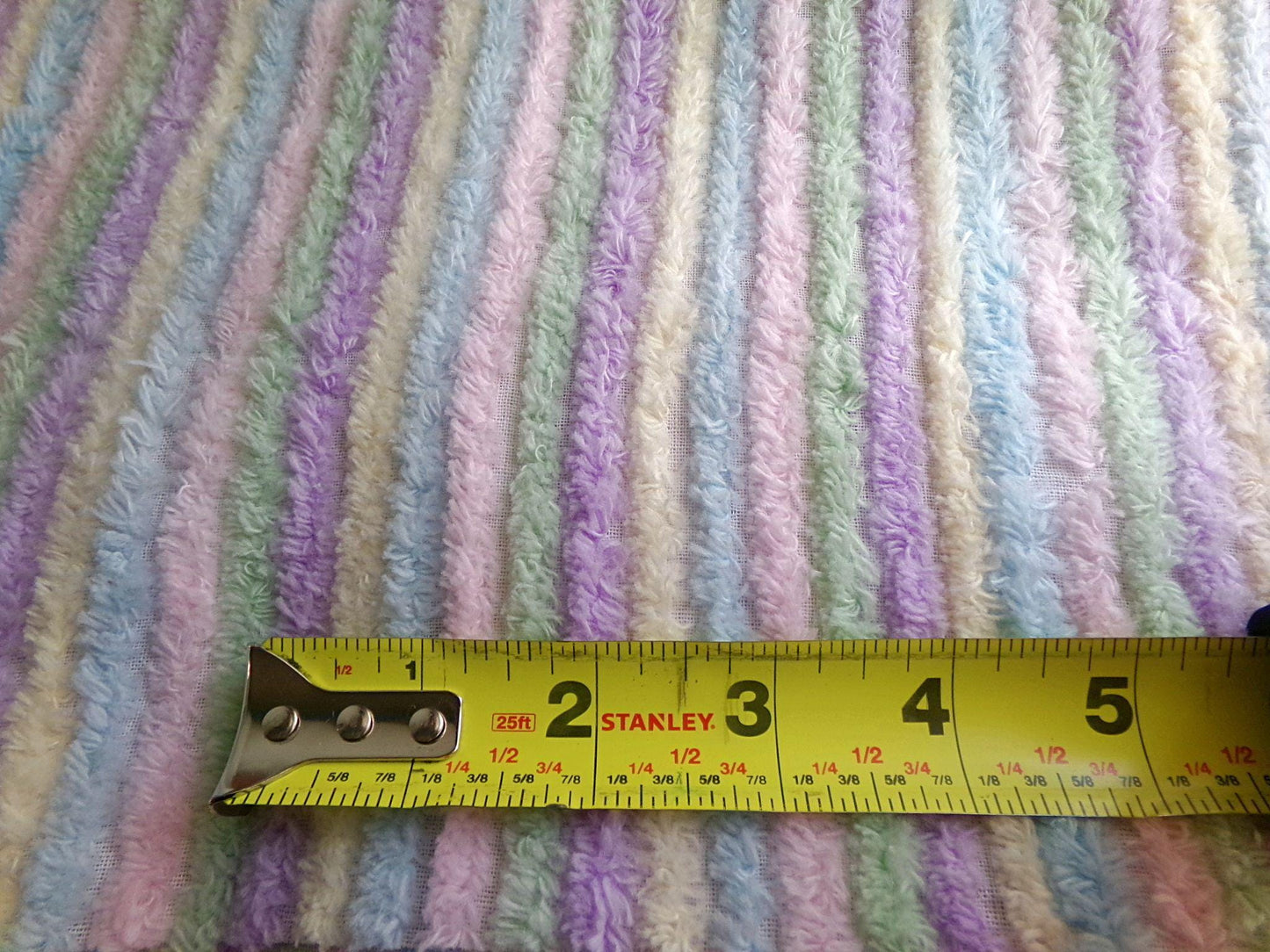 Pastel Rainbow Stripes Vintage Chenille Fabric, 18" x 24" inch Piece, Pretty in DIY Pillows, Handmade Quilts