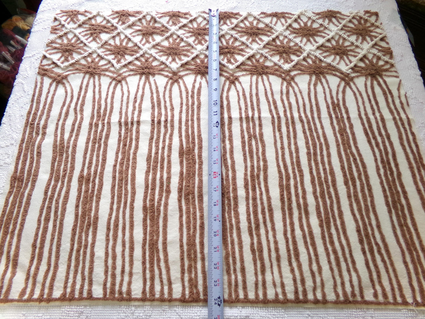 vintage brown chenille fabric: shabby mocha chocolate & vanilla cream piece great for quilting, crafts, 23" x 30"