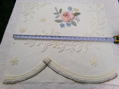 Solitary Rose Vintage Chenille Bedspread Fabric, Shabby Sweet Sewing Material, 22" x 24"
