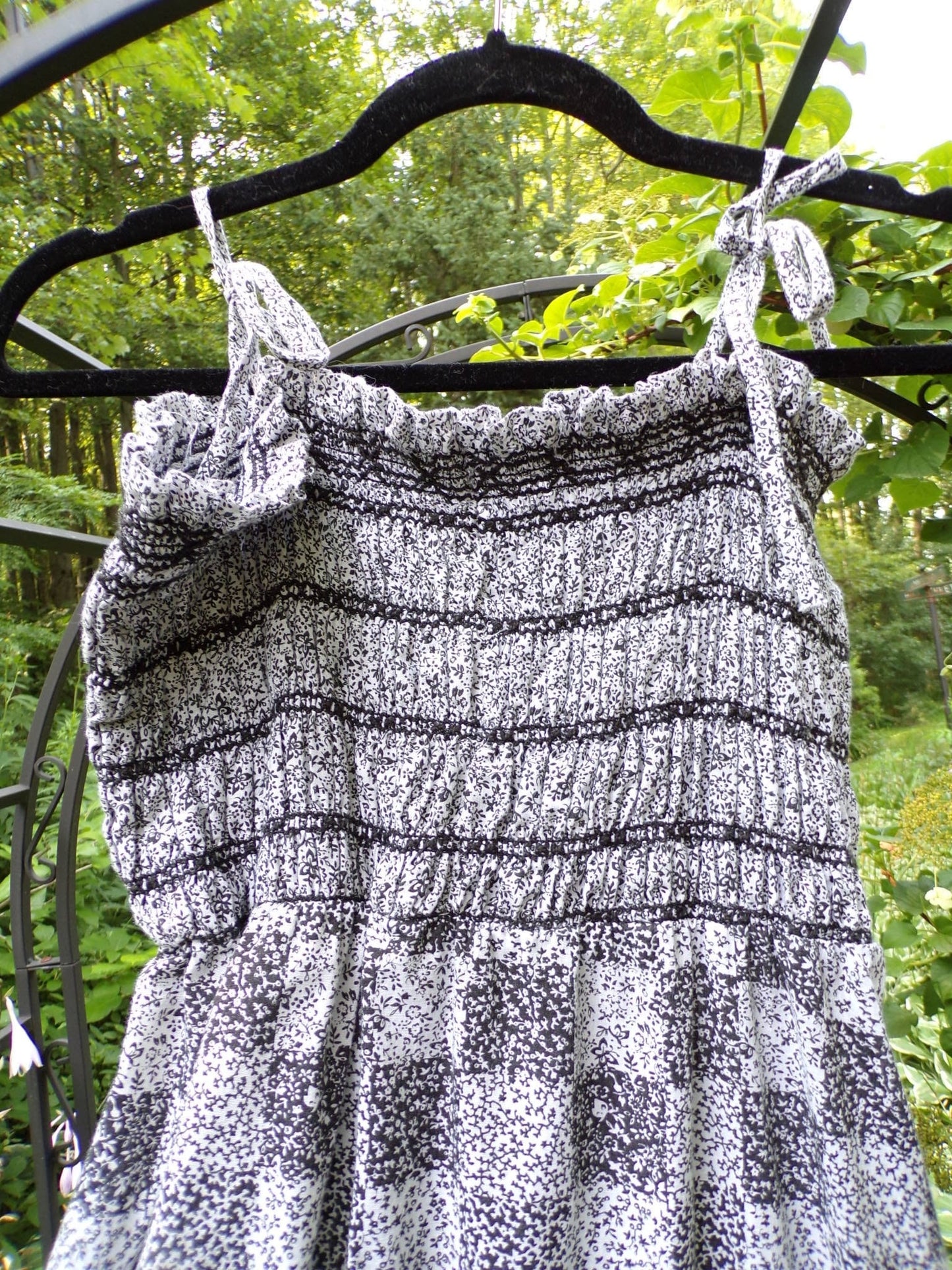 Vintage Prairie Dress Black White Maxi 1970s Sundress Micro Butterfly S