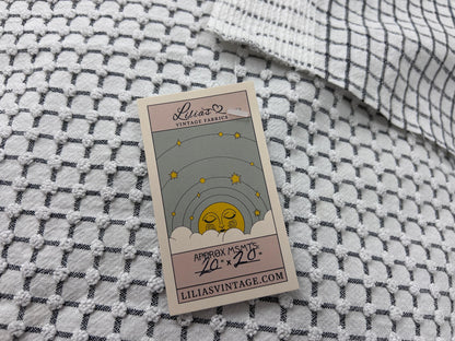 Black & White Vintage Chenille Fabric, Micro Grid Pops, Shaggy Edge Trim 20x20"