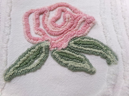 Cottage Rose Vintage Chenille Fabric Quilt Material, 26" x 23" piece