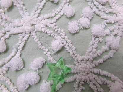 Vintage Sage Green Chenille Bedspread Fabric, Shabby Wedding Ring Pop 18x24" Quilting Material