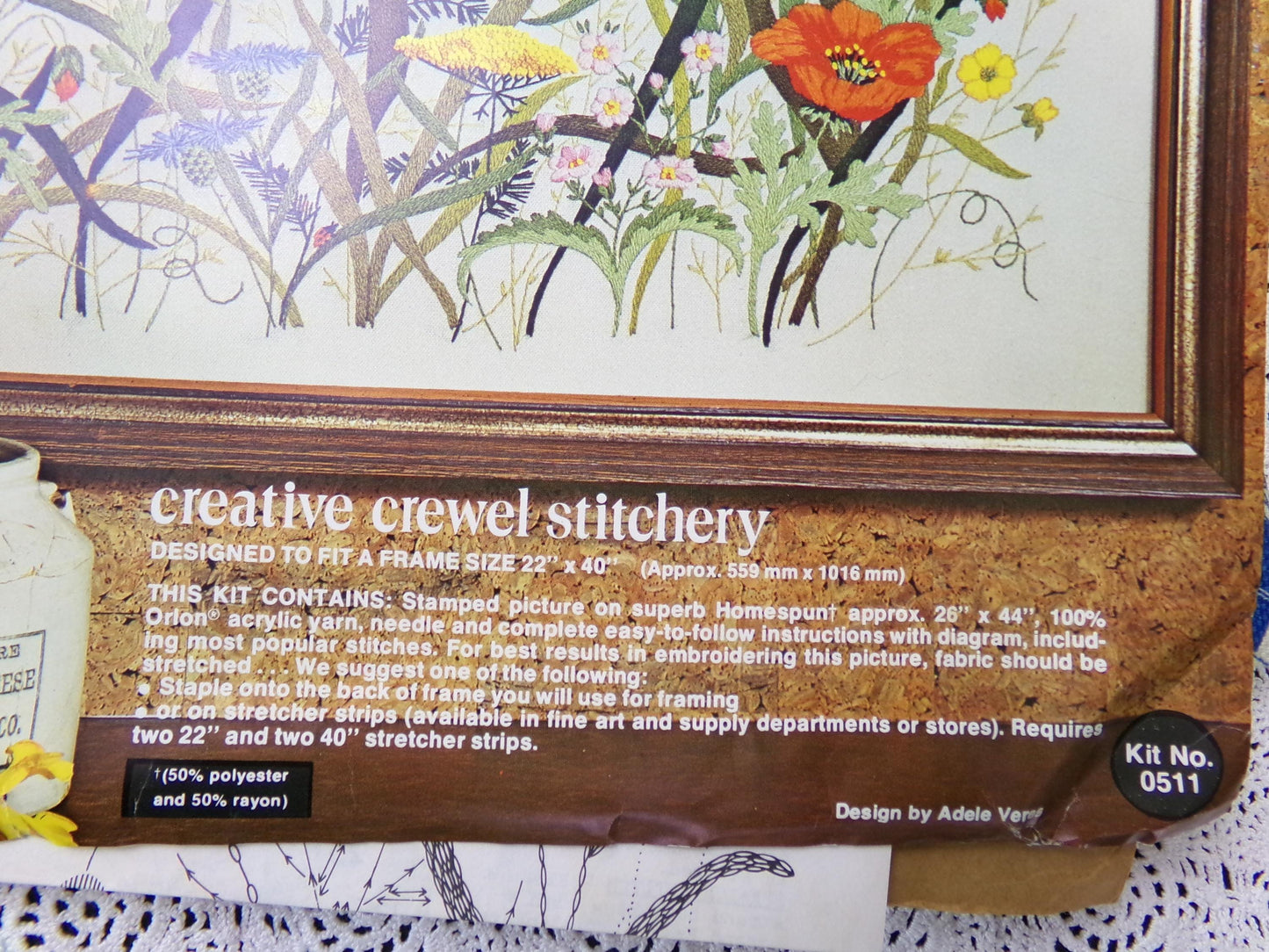 COUNTRY GARDEN Crewel Stitchery Kit, Vintage 0511 Paragon Embroidery Boho Meadow Scene Wall Hanging