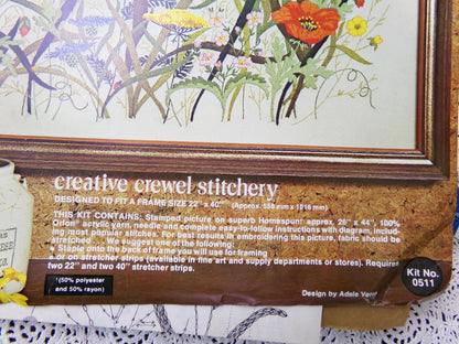 COUNTRY GARDEN Crewel Stitchery Kit, Vintage 0511 Paragon Embroidery Boho Meadow Scene Wall Hanging