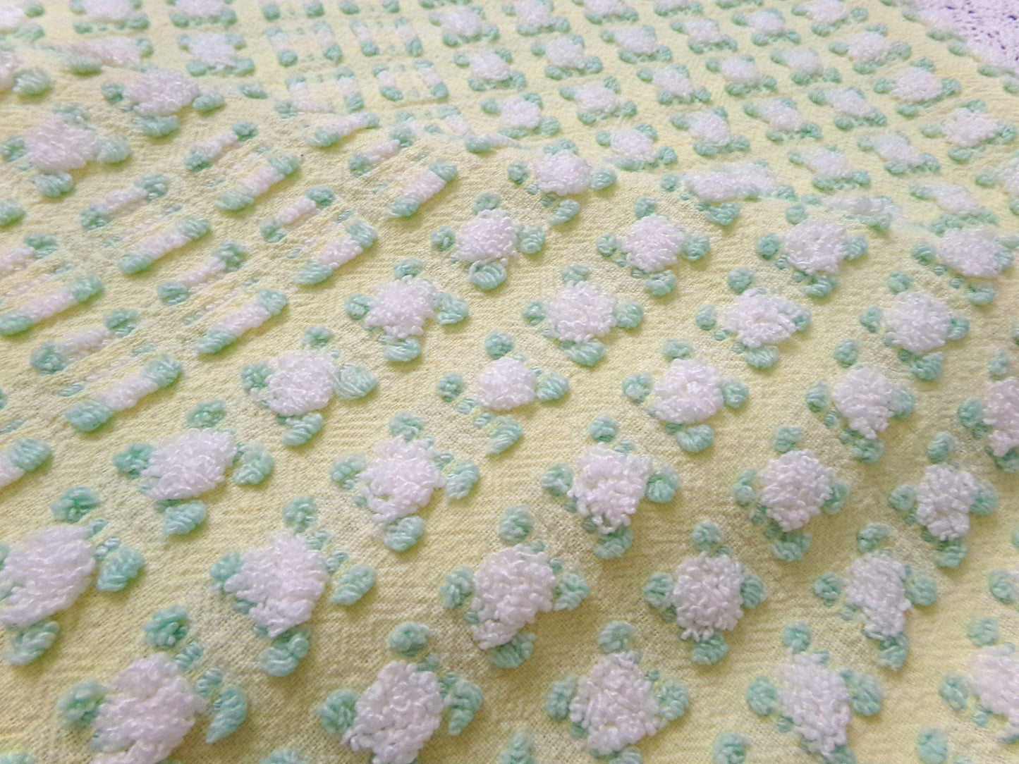 Phantom Rosebud Vintage Chenille Bedspread Fabric Yellow White 20x24" Piece