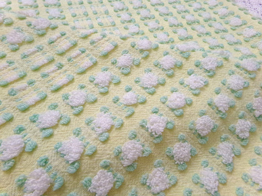 Phantom Rosebud Vintage Chenille Bedspread Fabric Yellow White 20x24" Piece