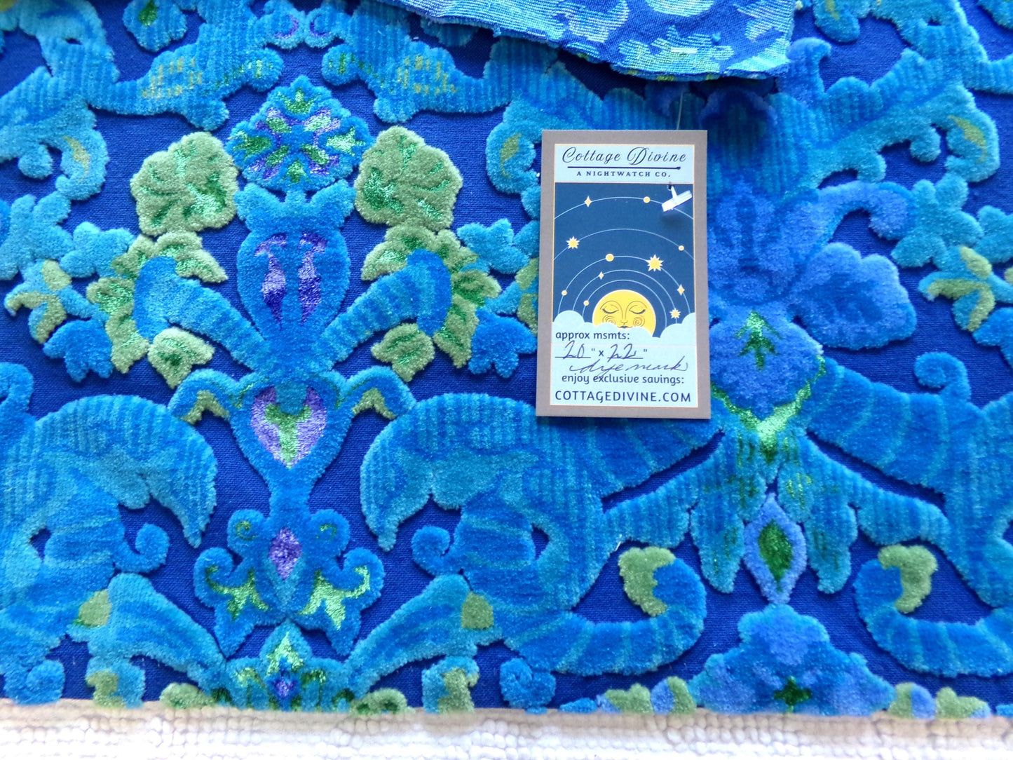 midnight blue vintage cut velvet fabric, cosmic Bates tapestry chenille, 20" x 22" inch piece, sewing material for boho bags