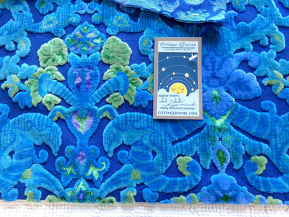 midnight blue vintage cut velvet fabric, cosmic Bates tapestry chenille, 20" x 22" inch piece, sewing material for boho bags